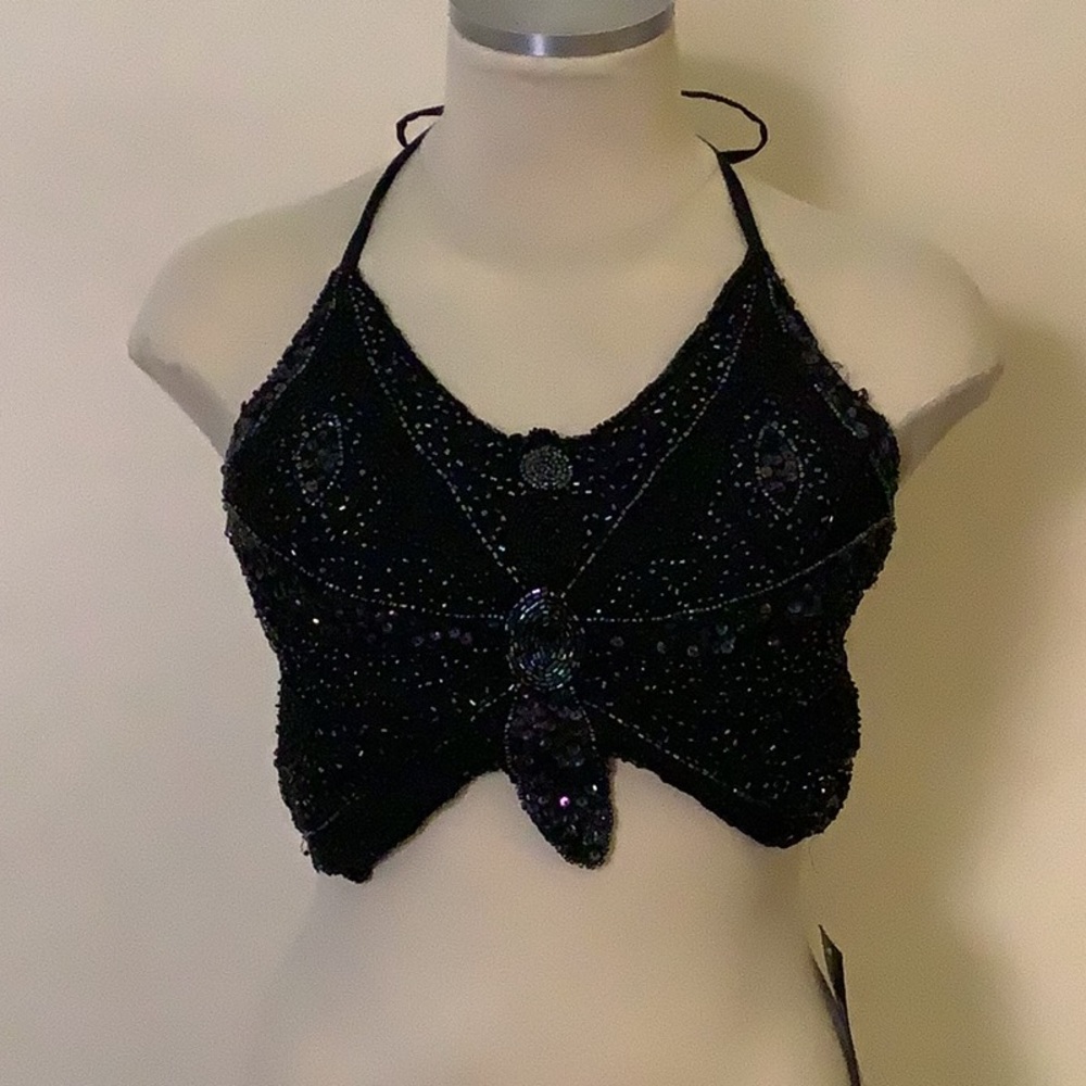 A black tie up butterfly top